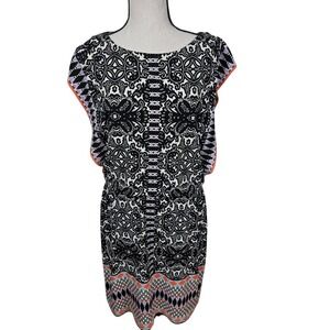 London Style Collection Women's Size 8 Black White Print Casual Dress